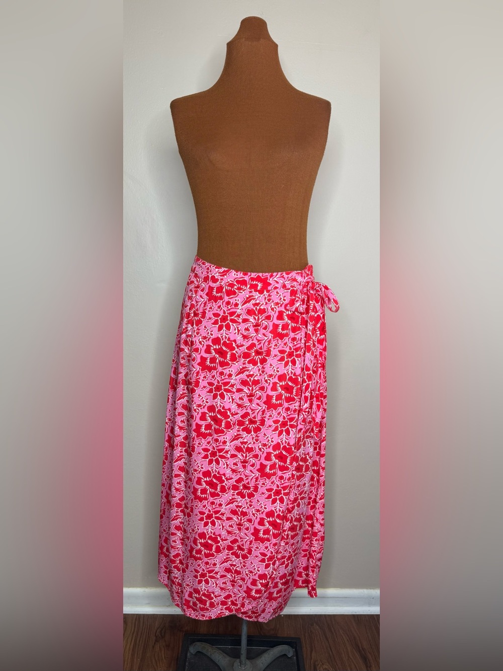 J. Crew Floral Faux Wrap Midi Skirt Elastic Back Size Medium